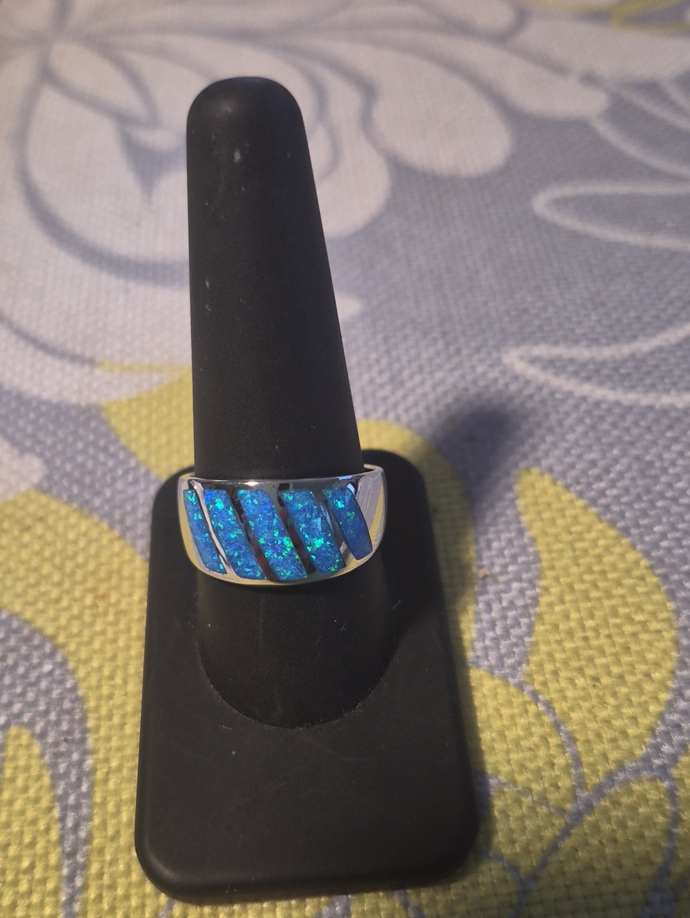 Blue Opal Inlay Sterling Silver men's Ring Sz 10
